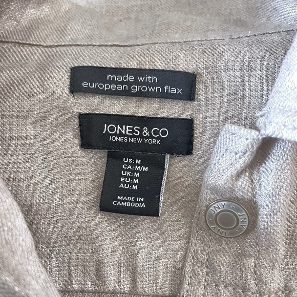 Jones New York Linen Jacket Taupe Utility Button Front Lightweight Women's M - Picture 4 of 6